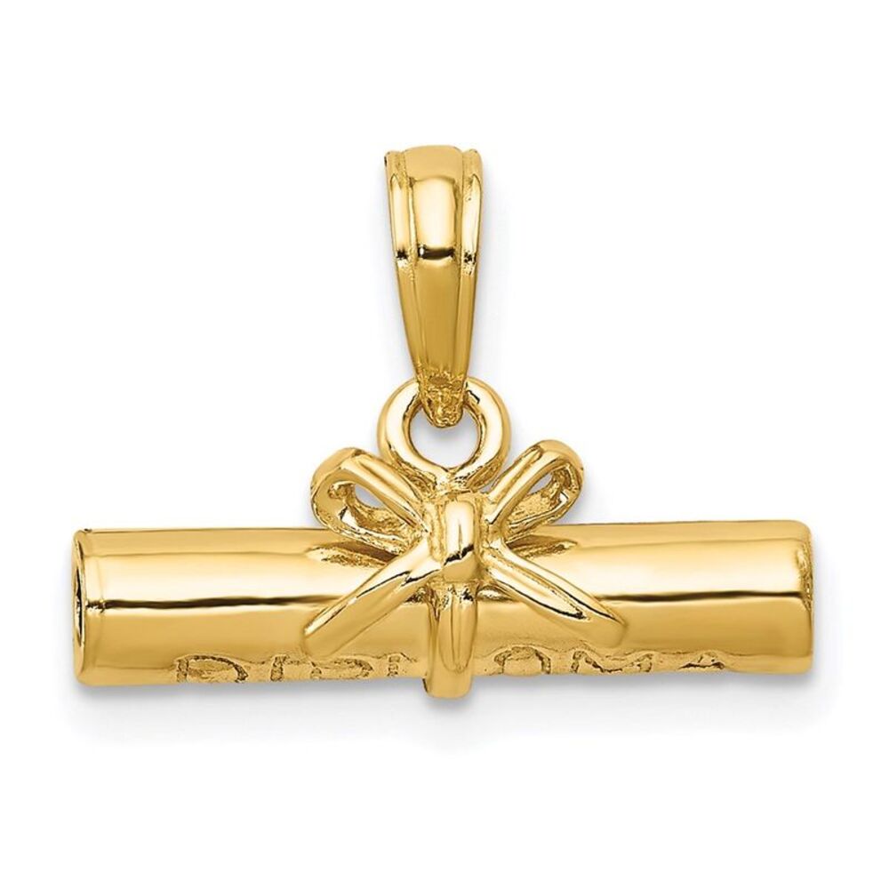 14k Yellow Gold Three Dimensional Diploma Pendant, 17mm